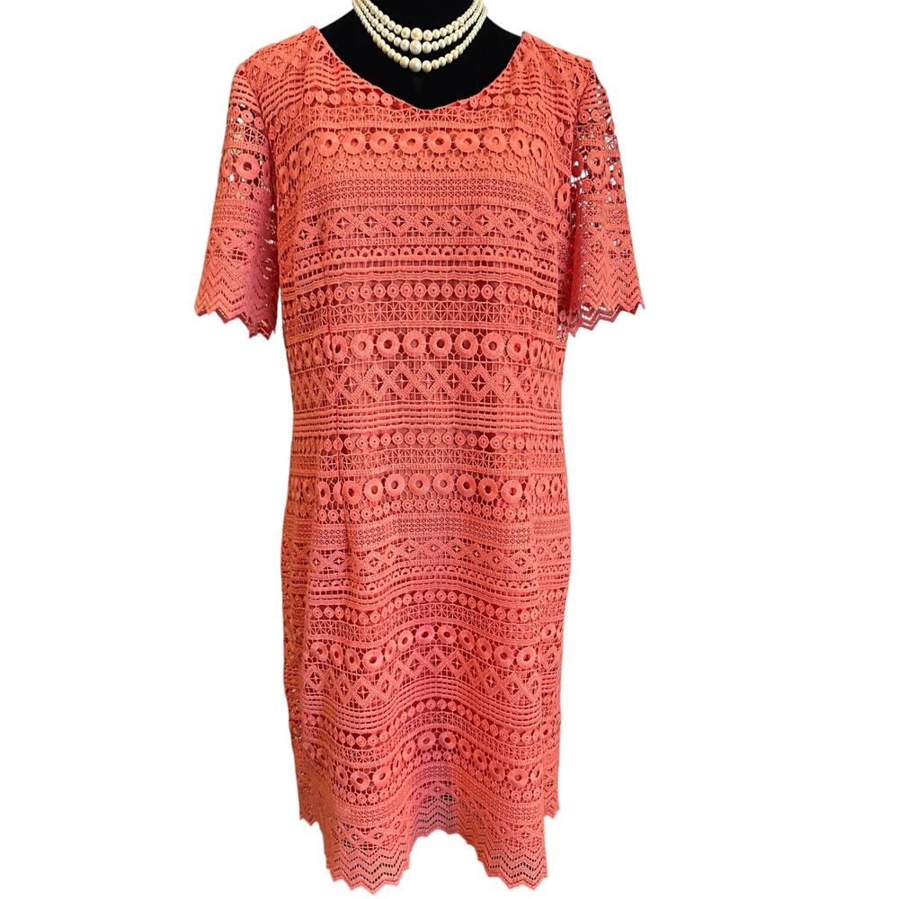 Antonio Melani Sheath Dress Lace Short Sleeve Coral Size 14